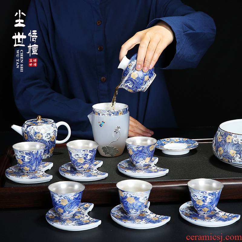 Kung fu tea set suit household contracted and I sitting room office teapot Chinese style restoring ancient ways is the wave of a complete set of ceramics