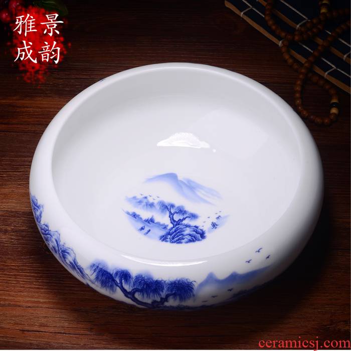 Jingdezhen ceramic blue and white porcelain cup tea accessories kung fu tea wash to wash to the writing brush washer from large tea furnishing articles