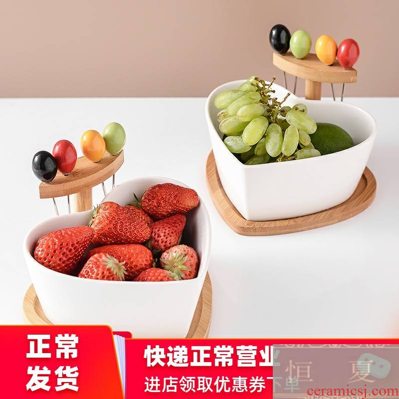 Creative fruit bowl ceramic salad bowl with a fork household fruit bowl bowl of Nordic candy dish fastfood snack plate of the sitting room