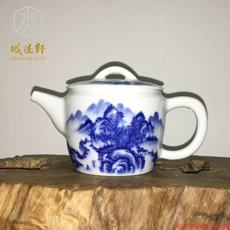 Cheng DE xuan tea set, jingdezhen ceramic high - grade hand - made checking porcelain teapot tea 21 cui peak is superimposed
