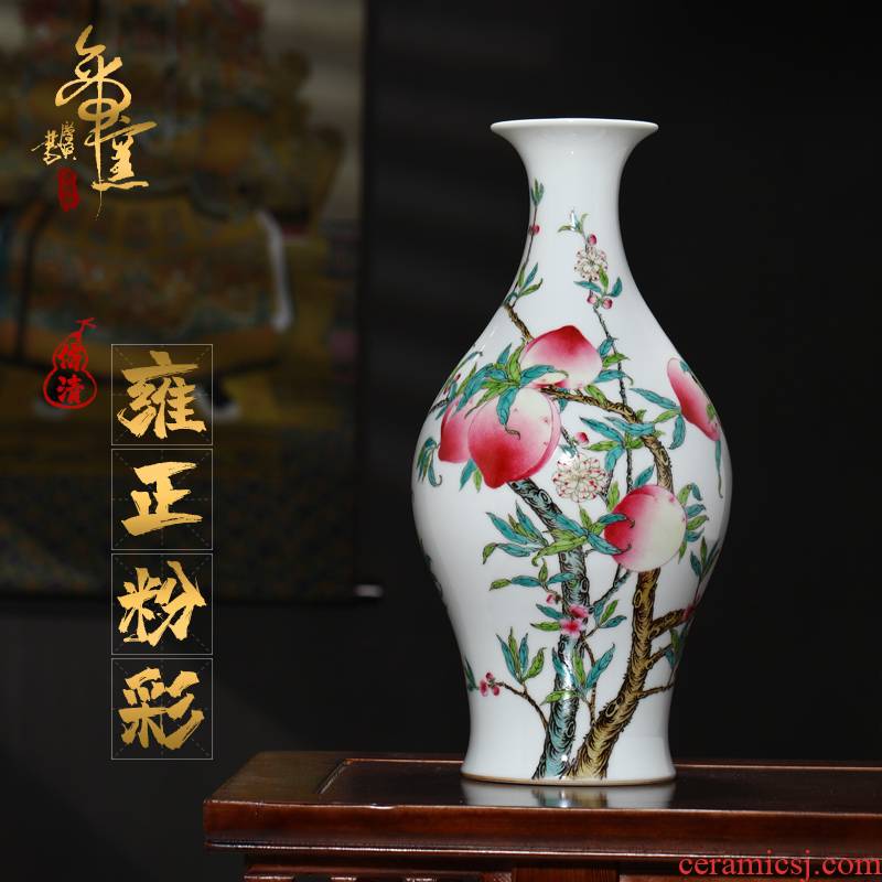 Emperor up jingdezhen ceramics hand - made antique vase bats peach grain olive bottle decoration process sitting room furnishing articles