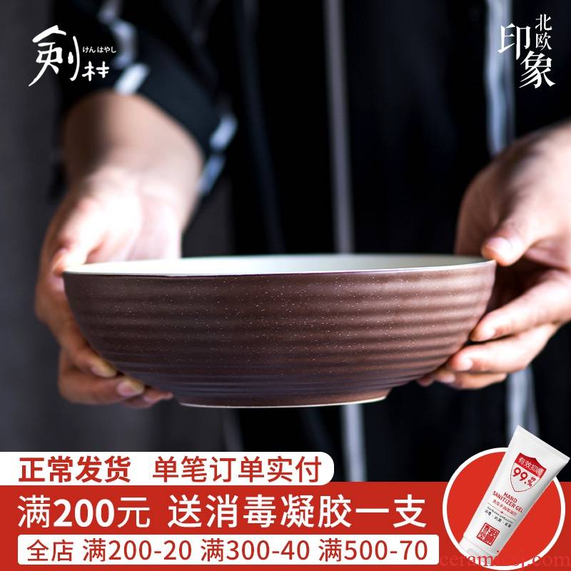 European ins creative ceramic bowl Japanese large soup bowl with rice bowl pull rainbow such use salad bowl household tableware suit