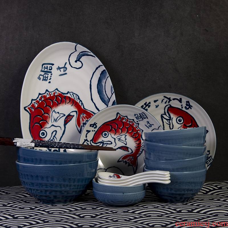 Japanese under glaze color porcelain dishes snapper household jobs rainbow such as bowl disc porringer flavour dish of fish plate tableware suit