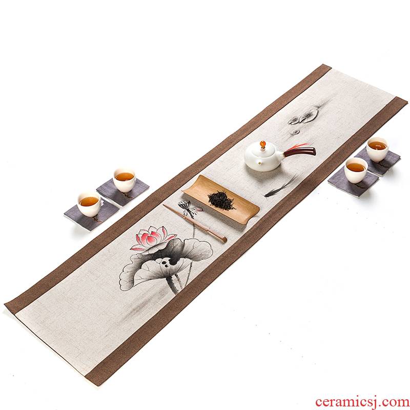 To the as porcelain and moving the custom banner zen tea Chinese tea table table flag lotus linen cloth dry mercifully cotton and linen cloth