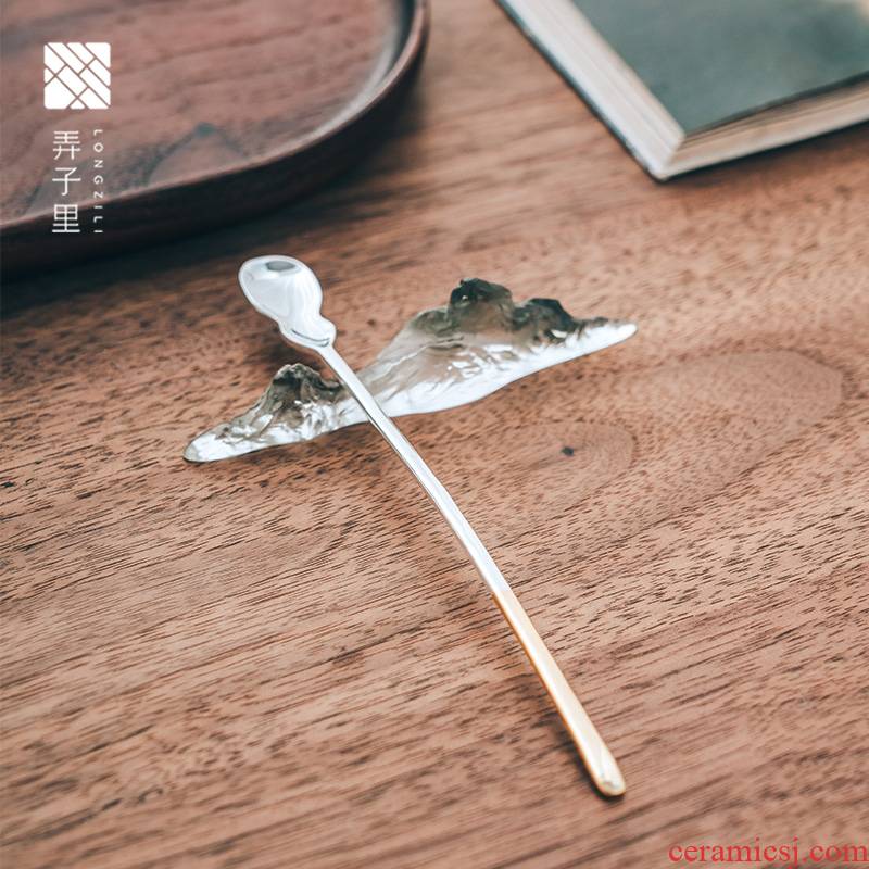 Made in jingdezhen kung fu tea tea taking with zero antique Japanese silver hand long handle tea spoon tea accessories