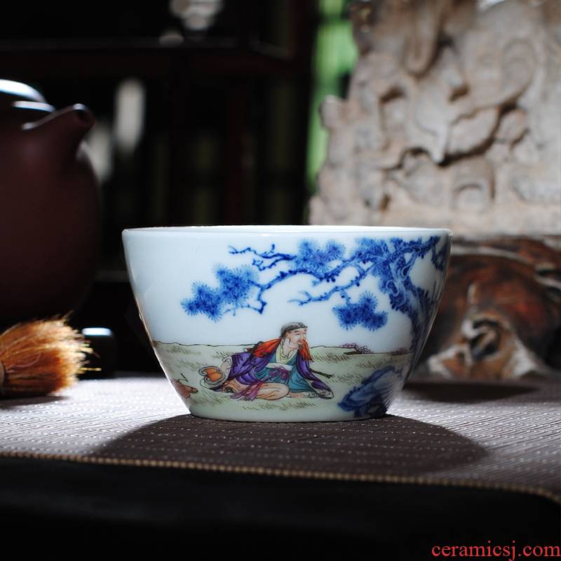 Owl up jingdezhen blue and white enamel see colour master cup tea cup drawing from the single CPU hand - made of glass