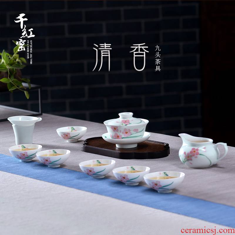 Under the liling glaze color tea suit household ceramics kung fu tea set a small set of simple hand - made tureen tea cups to office