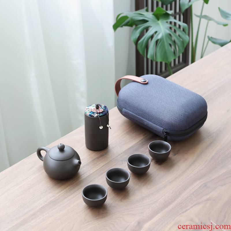 Travel tea set suit portable package to crack a pot of purple sand kung fu fourth tourist gift LOGO custom - made the teapot