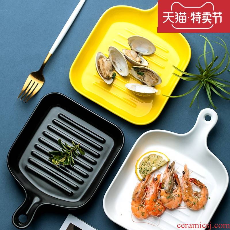 With the handle ceramic pan, Japanese cheese baked FanPan baking bowl oven home baking dish dessert dish plate