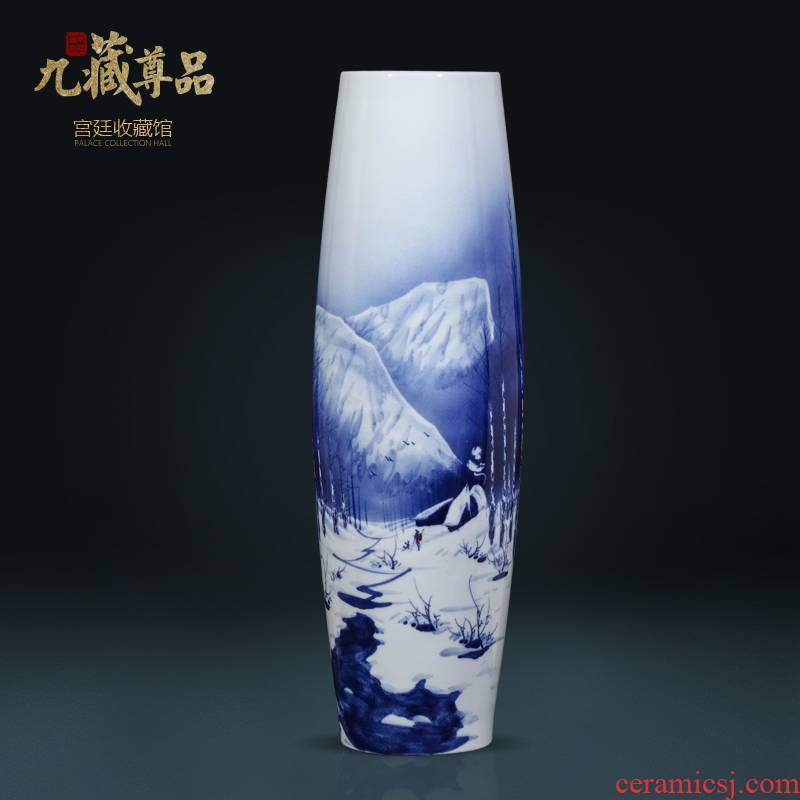 Jingdezhen ceramics hand - made snow of blue and white porcelain vase Chinese style living room TV ark, flower arranging porch is decorated furnishing articles