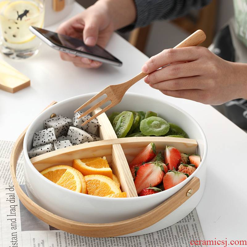 Ins northern wind portable ceramic fruit salad platter creative household contracted sitting room frame snack dried fruit tray