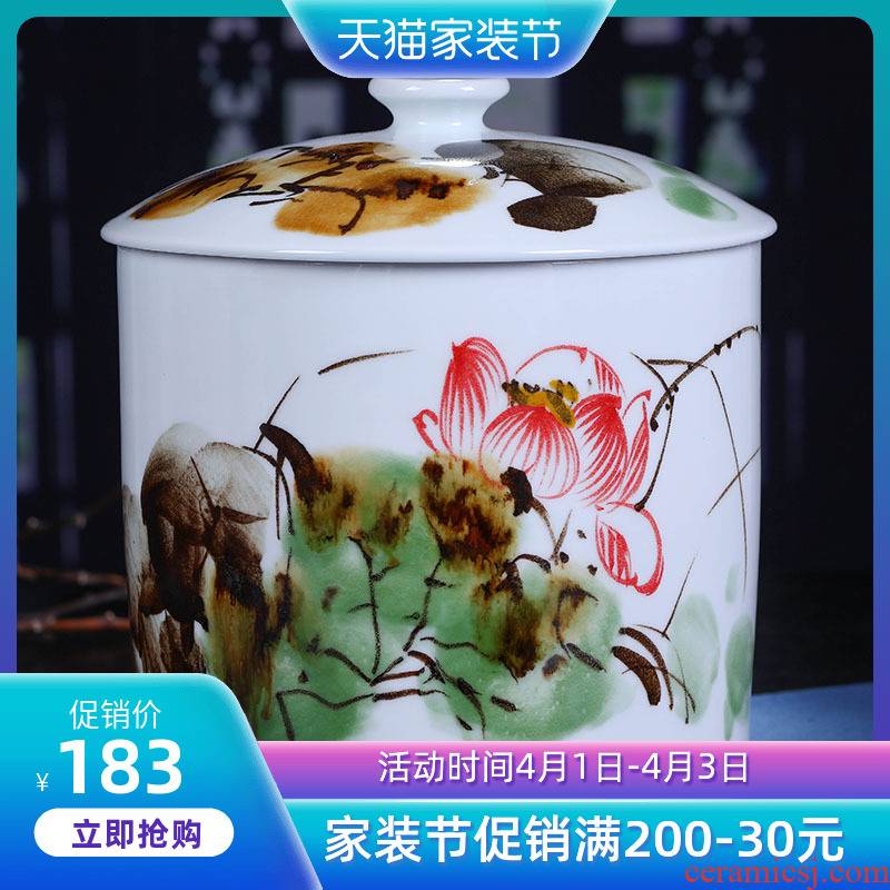 Jingdezhen ceramic large lotus tea pot tea cake tea pot moistureproof hand - made home household restoring ancient ways