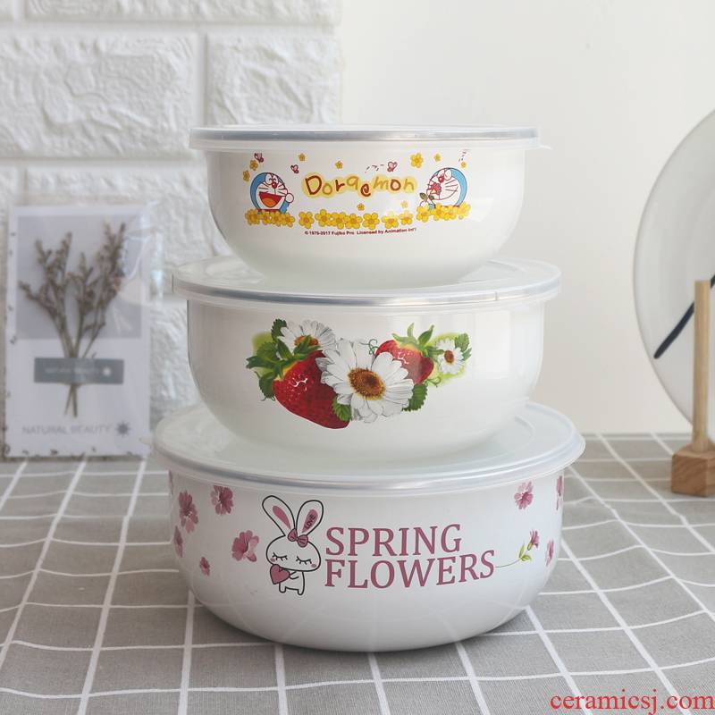 7 see colour enamel three - piece preservation bowl bowl 121416 cm with zero box cover a refrigerator salad bowl