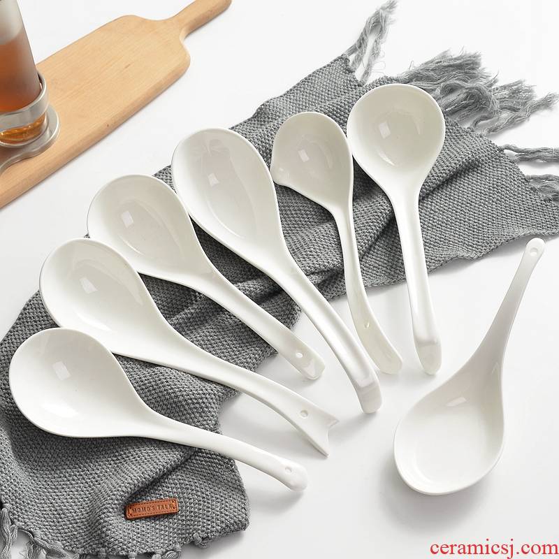 Spoon, ceramic household porcelain run big Spoon, soup wooden Spoon, large - sized long handle porridge porridge Spoon run ceramics