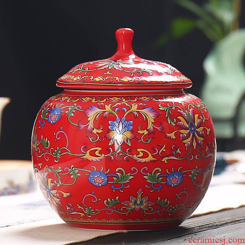 Enamel color restoring ancient ways is half jins caddy fixings ceramics is a large household storage tanks seal pot black tea pu - erh tea POTS