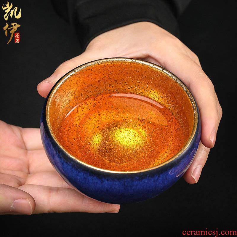 Zhi - wei xiong incarnate blue 24 k gold light manual sapphire blue sample tea cup kung fu tea cup ceramic cups and gold cup