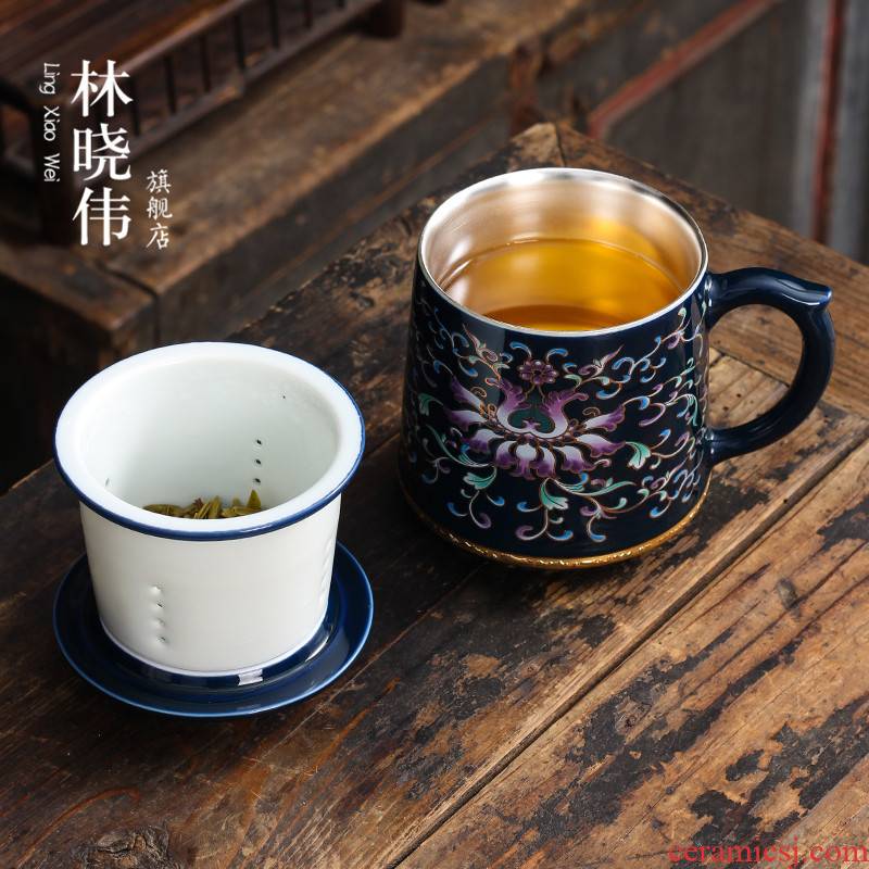 Jingdezhen ceramic cup 999 sterling silver master cup with cover filter glass cup keller cup of office