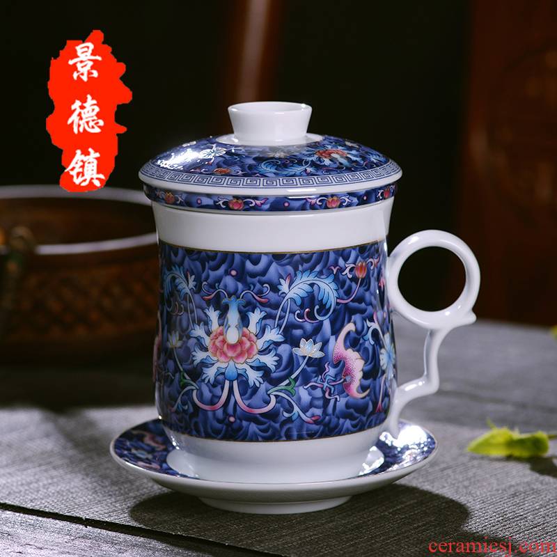 Jingdezhen blue and white porcelain ceramic filter cups with cover tea cup home office cup cup meeting gift cups