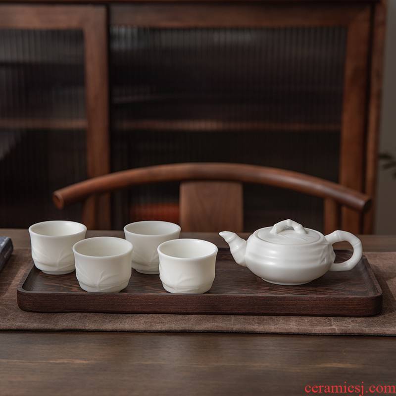 Ning uncommon white porcelain tea set single pot a pot of two cup four make tea cup dried chicken wings wood tray