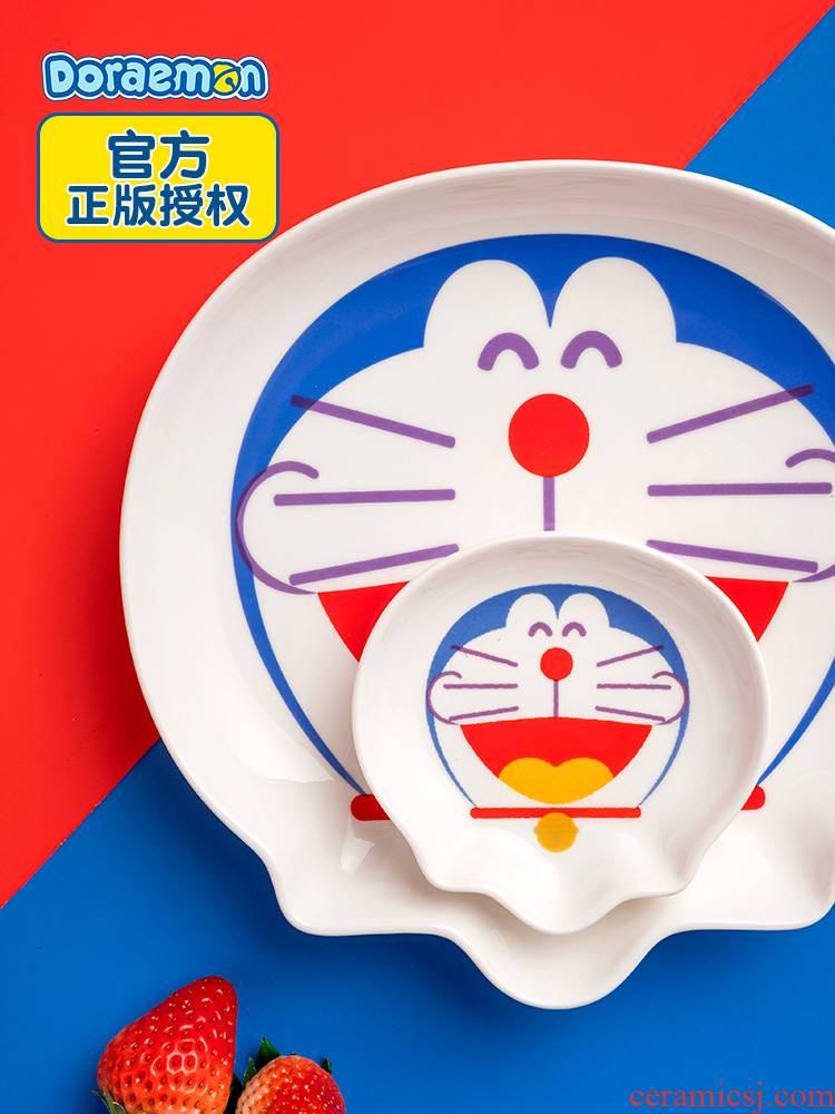 Doraemon Japanese children, lovely modelling of ceramic plate plate plate machine cat food dish household creative move