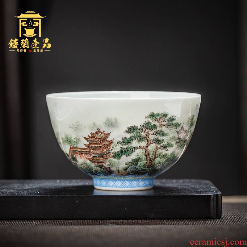 Jingdezhen ceramic all hand pastel landscape master cup kung fu tea set large tea cup single cup big bowl