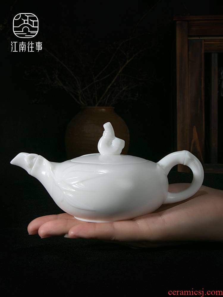 Jiangnan past China white bamboo pot teapot little teapot ceramic tea set white porcelain biscuit firing single pot of kung fu