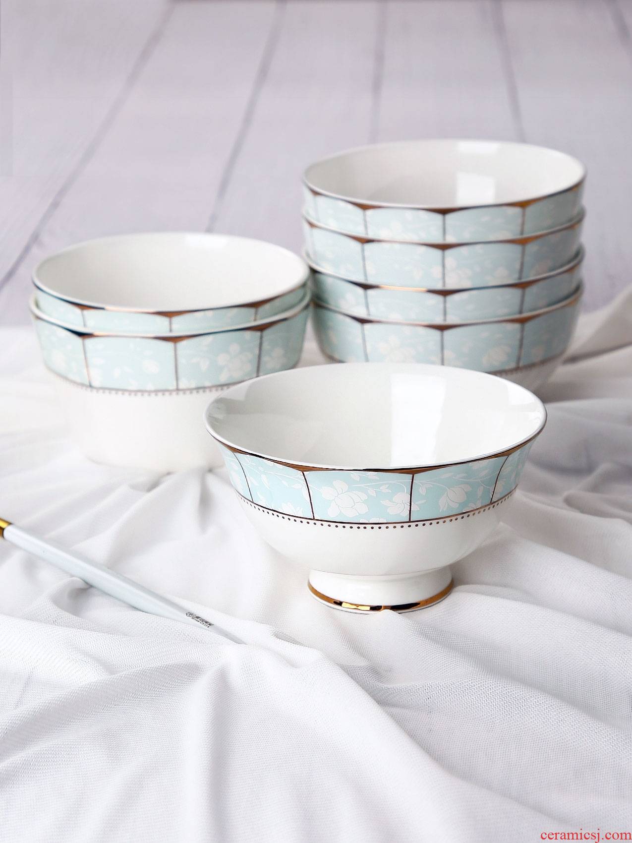 Jingdezhen porcelain ipads eat bowl suit household ceramic rice bowl bowl large rainbow such use Korean tableware thin film