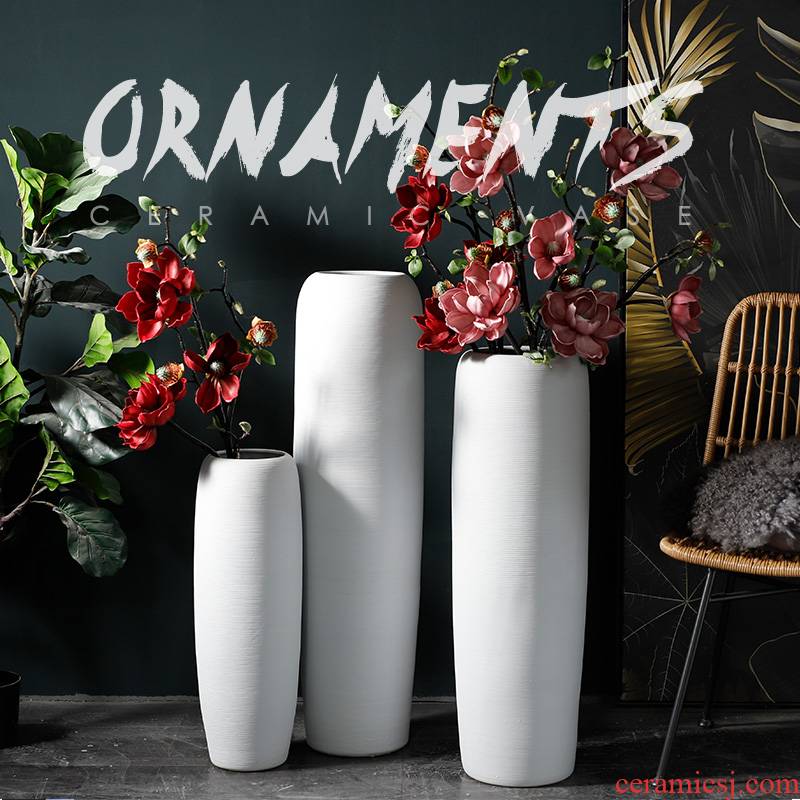 Nordic dried flower vases, flower arrangement sitting room ground furnishing articles minimalist modern contracted white ceramic window thread line