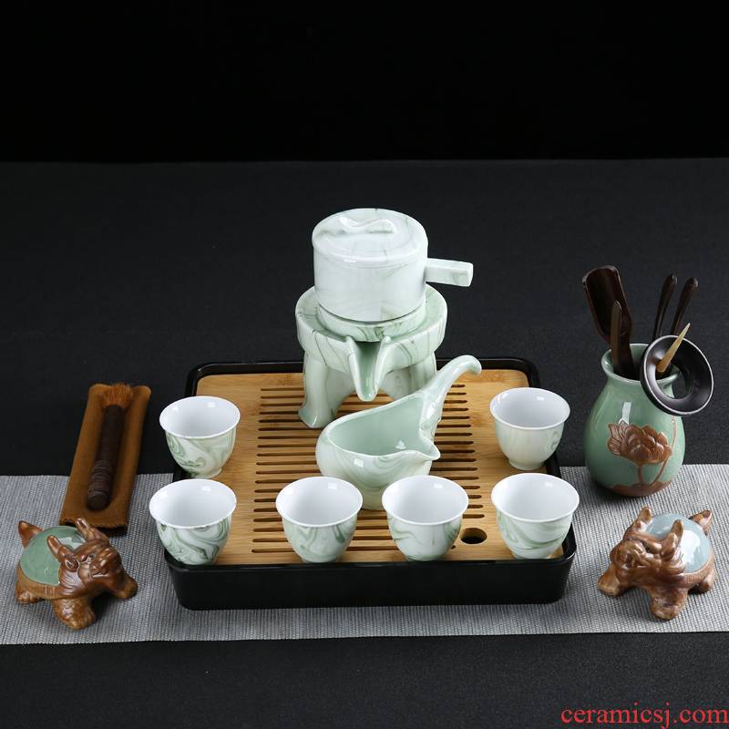 Fit contracted lazy household kung fu tea set tea restoring ancient ways, ceramic teapot half automatic tea tray
