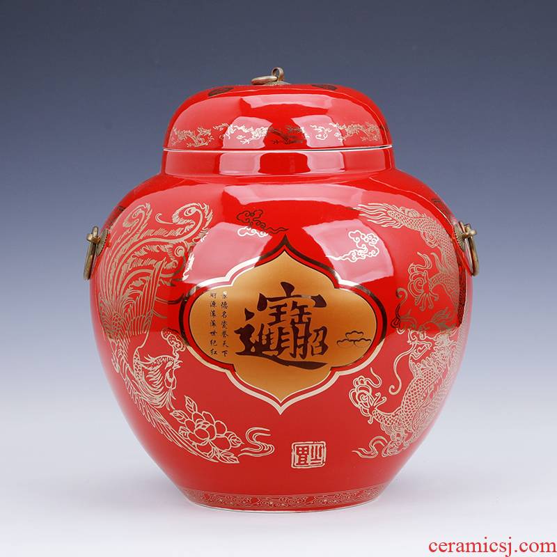 Chinese red pu 'er tea pot ceramic seal moisture with cover with large grain storage tank capacity