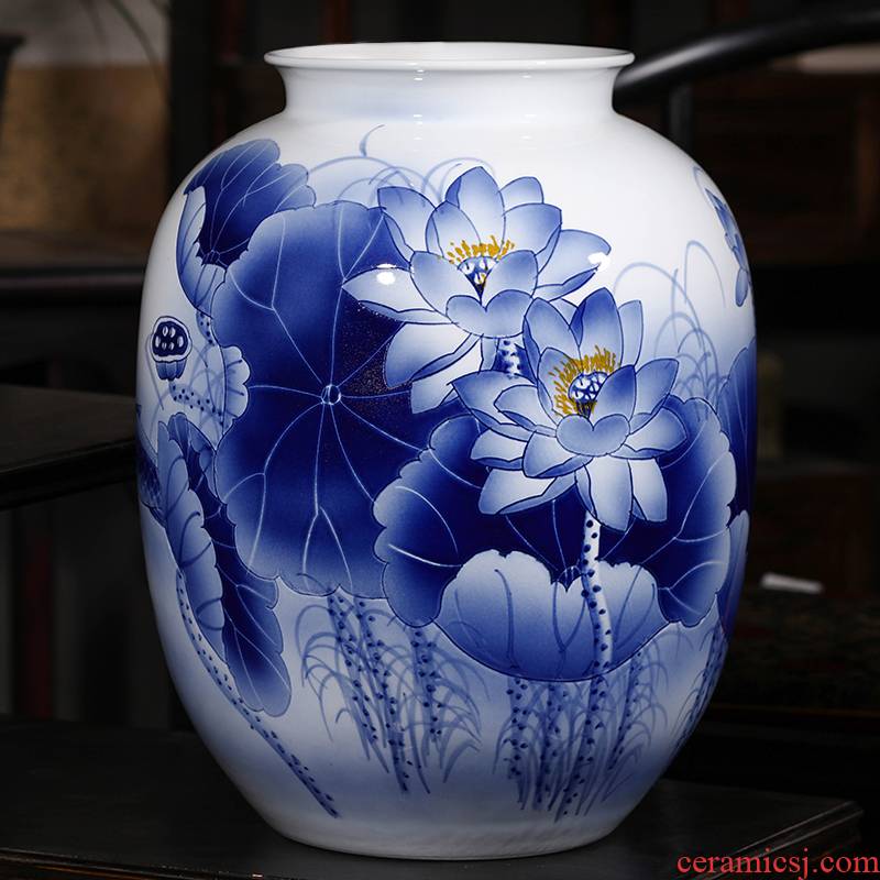 Jingdezhen ceramics hand - made archaize large blue and white porcelain vases, flower arrangement of Chinese style living room office decorations furnishing articles