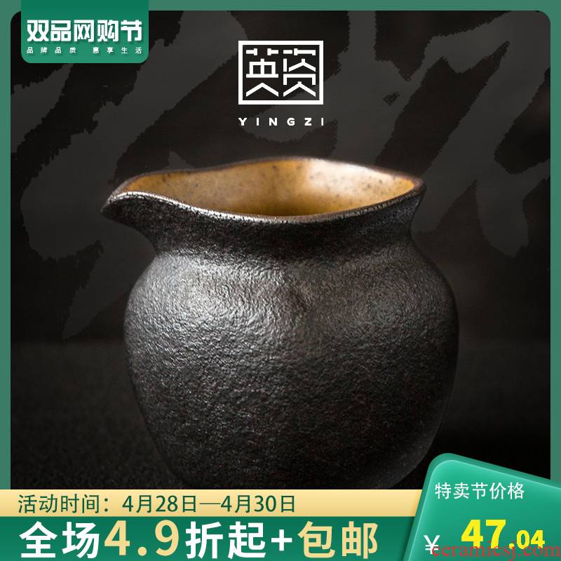 Yellow sand coarse pottery square creative ceramic fair keller and kung fu tea set against the hot tea zen tea sea points of tea