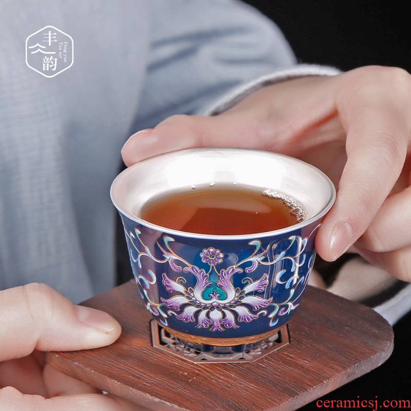 Tasted silver gilding kung fu ceramic cups single master cup silver small cups sample tea cup only blue and white tea tea light cup