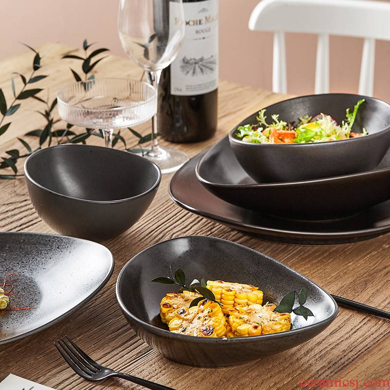 Japanese ceramics tableware with irregular shaped disc western - style food plate disc single dessert plate contracted individuality creative cuisine