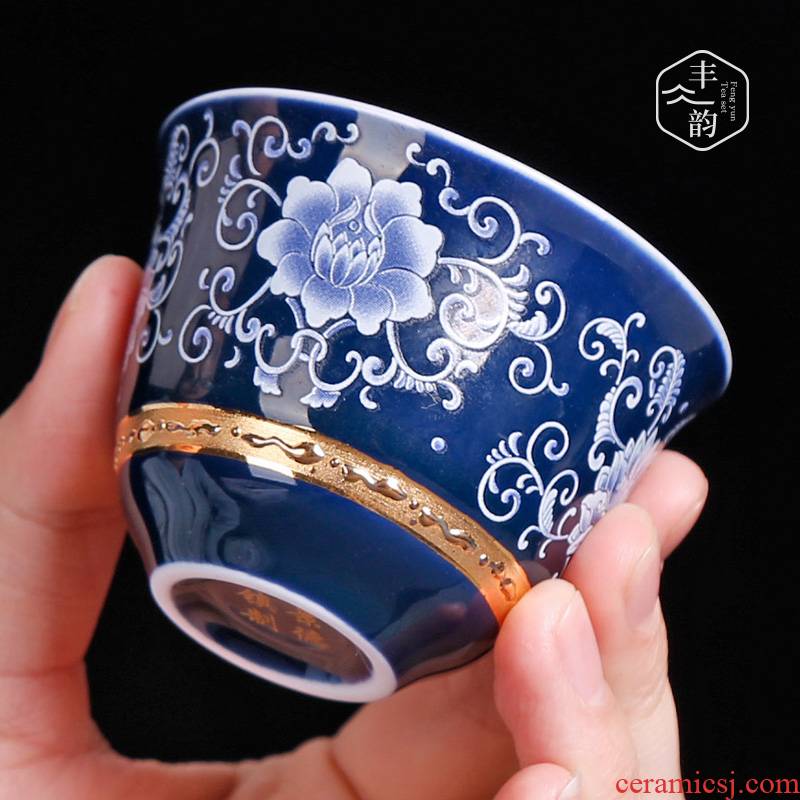 Jingdezhen coppering. As silver blue noggin kung fu tea set ceramic masters cup sample tea cup manually individual single cup of tea