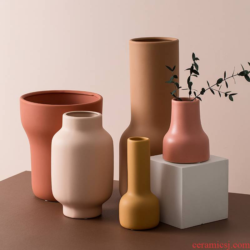 The Nordic matte enrolled porcelain vase household soft outfit furnishing articles contracted ins table dry flower adornment small porcelain flower arrangement