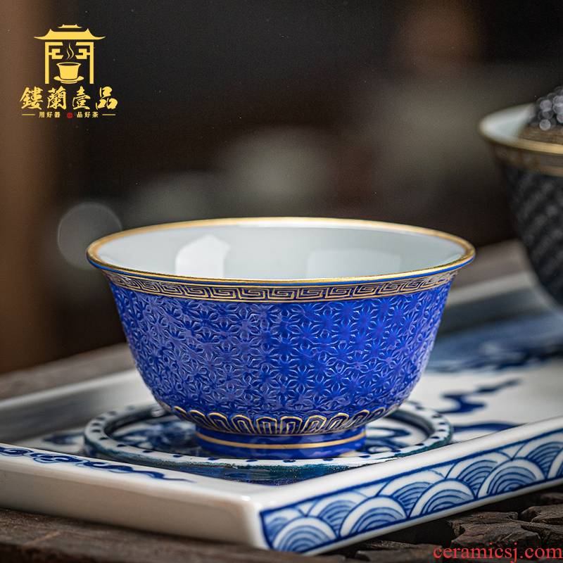Jingdezhen ceramic all hand - made blue glaze see hand - cut single master of kung fu tea cup tea cup large bowl