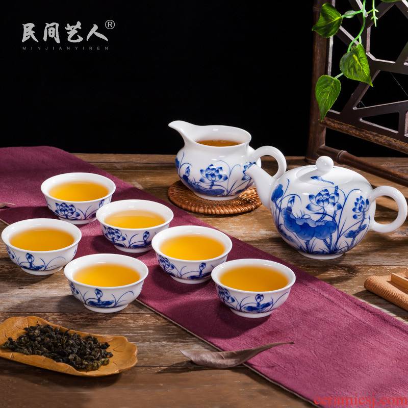 Jingdezhen hand - made ceramic kung fu tea set manual white porcelain teapot fair a complete set of tea cups