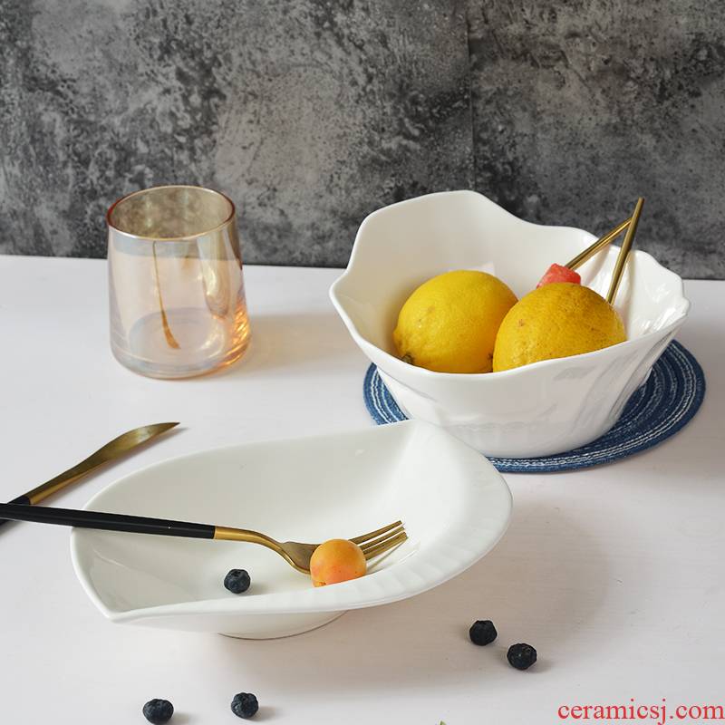 Pure white ipads porcelain special - shaped plate microwave salad bowl can dish fruit tray