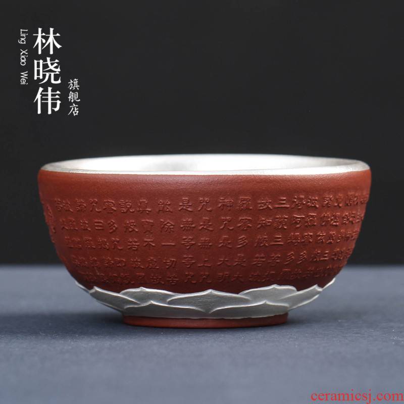 Purple heart sutra coppering. As silver cup cup manually built 999 silver sample tea cup master cup single cup lamp bowl tea light