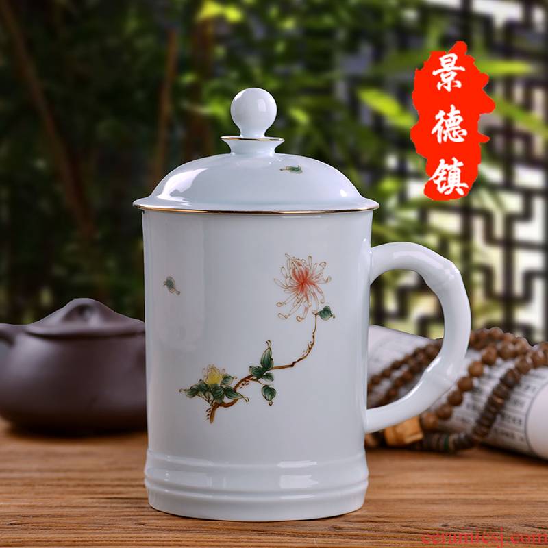 Jingdezhen ceramic cups with cover large water BeiYing green office boss cup tea cups with gift box