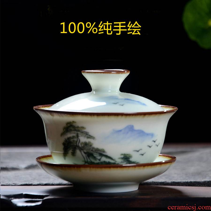 Poly real jingdezhen blue and white tureen large scene three bowl lotus hand - made celadon ceramics tureen of blue and white porcelain masterpieces