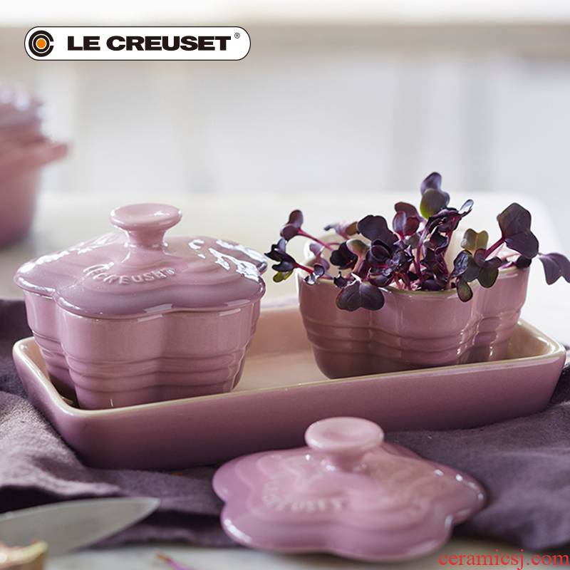 LE CREUSET cool color stoneware flower - like bake pot baking cake with cover small mini storage bowl dessert bowl