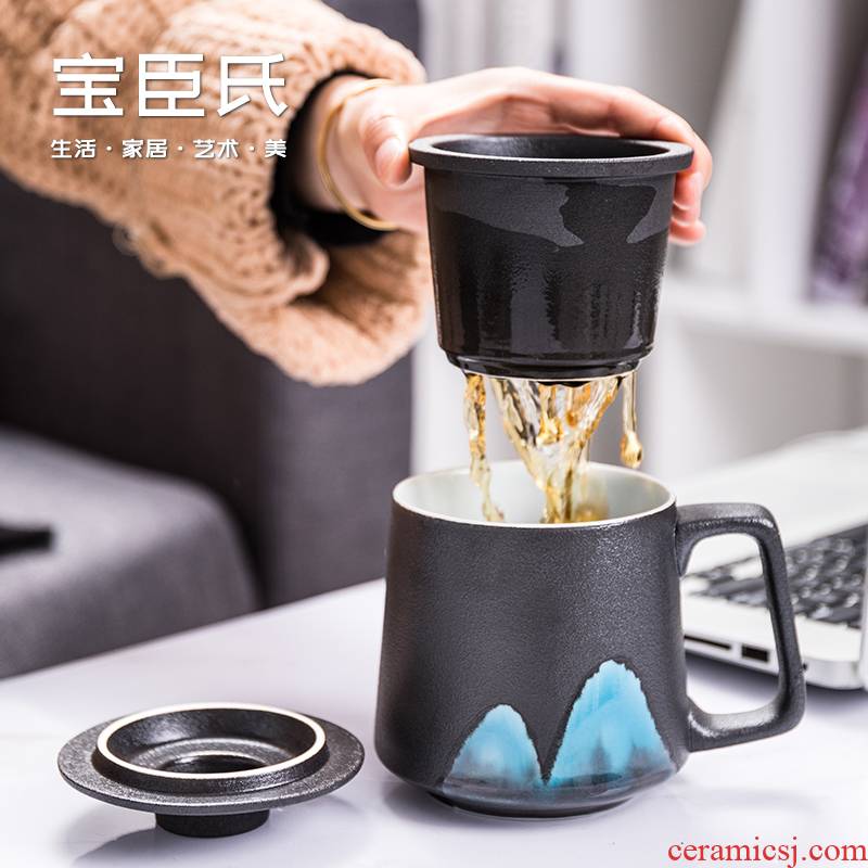 Ceramic filter with cover tea separate office household glass tea cup creative move trend for men and women