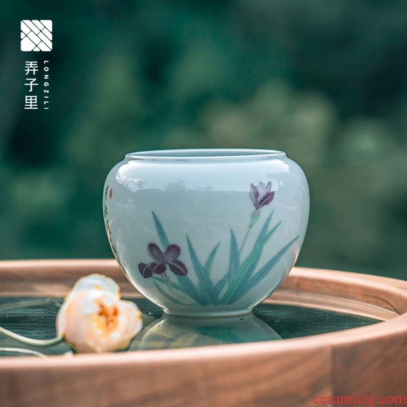In jingdezhen tea spoon, kung fu tea set ceramic household irises archaize mud zero with large water to wash the tea taking