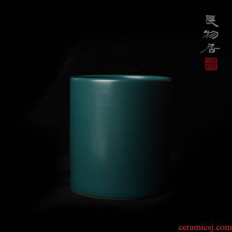 Offered home - cooked in manual malachite green glaze "four supplies pen pen container jingdezhen ceramic antique Chinese wind restoring ancient ways