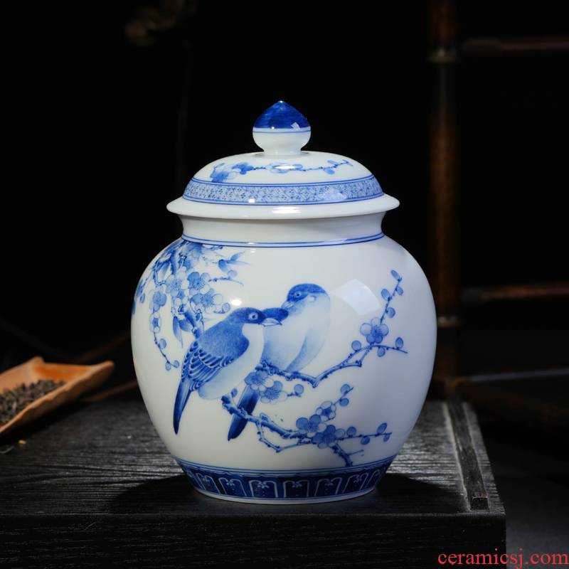 Offered home - cooked r Jin Hongxia manual hand - made ceramic tea ware jingdezhen porcelain tea caddy fixings storehouse storage tank of blue and white porcelain