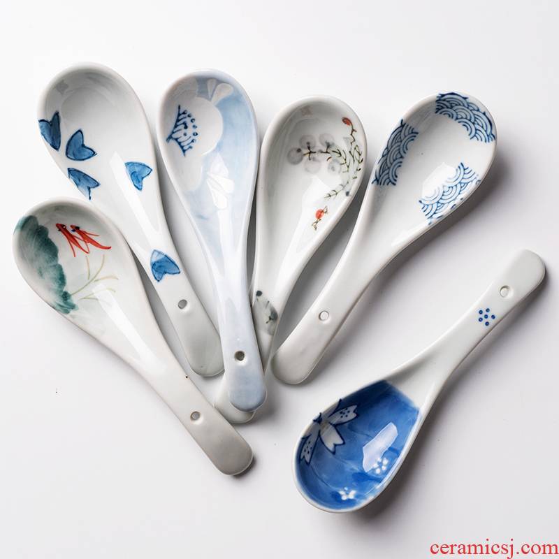 Japanese style and the wind under the glaze color small spoon, creative ceramic dinner spoon practical tableware ultimately responds soup spoon, spoon, household