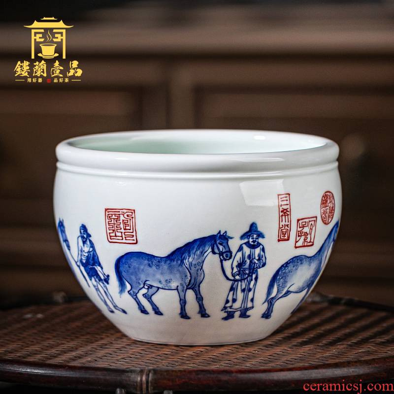 Jingdezhen ceramic pure hand - made five misty blue large tea wash tea accessories for wash bowl with writing brush washer water jar