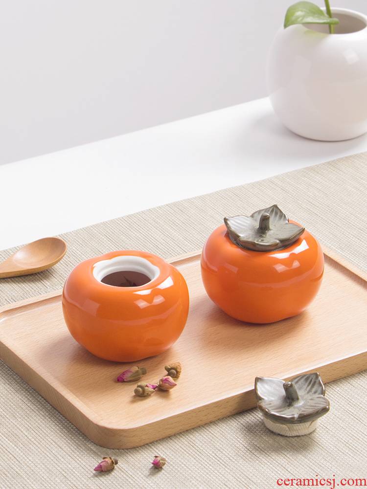 All the best ceramic persimmon portable mini small travel puer tea caddy fixings seal pot creative POTS